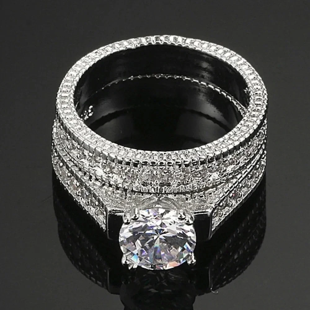 NEW Diamond‎ Simulant Engagement Band Ring Set